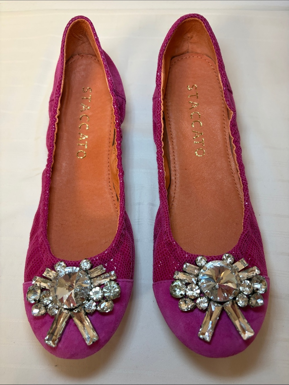 Staccato hot pink leather bling ballet flats women’s size 6.5